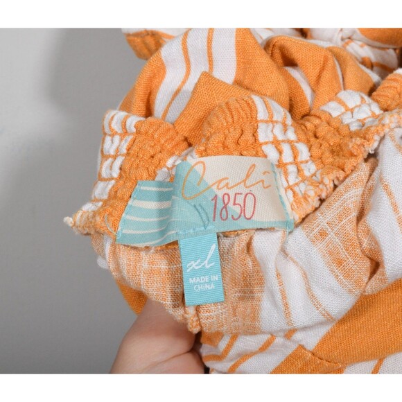 Cali 1850 Linen Blend Mustard Yellow Stripe Open Back Wide Leg Jumpsuit Sz XL - Picture 3 of 3